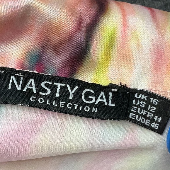 Nasty Gal Satin Marble Colorful Two Piece Wide Leg Pants Set US12 - Picture 4 of 14